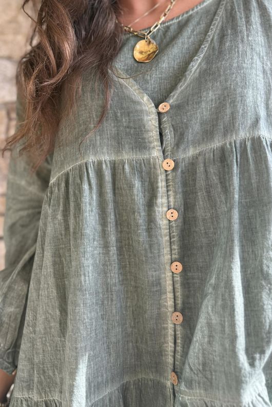 Lenni Cotton Midi Over Shirt Washed Khaki /50=